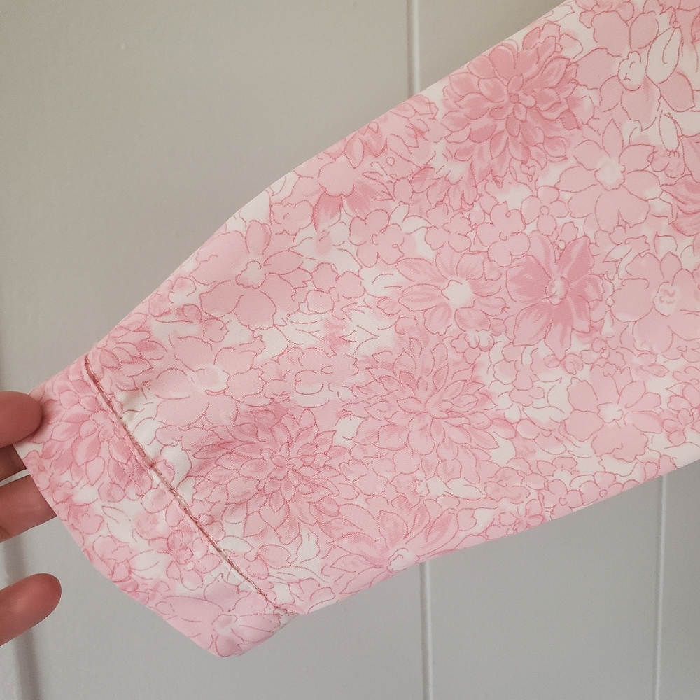 Vintage Polyester Shirt Women's L Pink Floral All Over Print - Picture 4 of 12